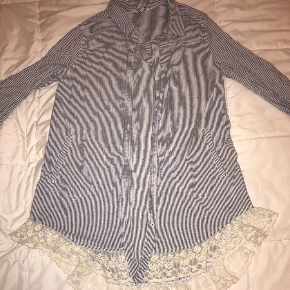 Long sleeve button up with lace